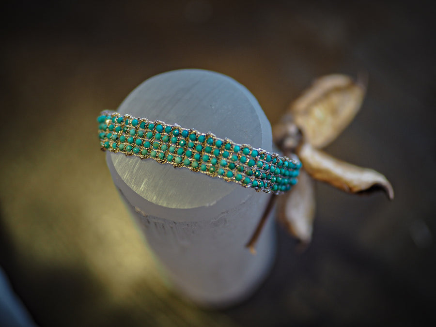 Jaipur Hand-Loom Bracelet (Sterling Silver - Rhodium Plated) - Turquoise