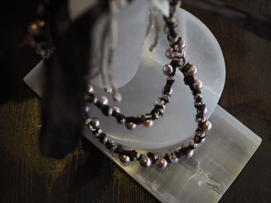 Silk Ribbon Tahitian Pearls Necklace - Blush