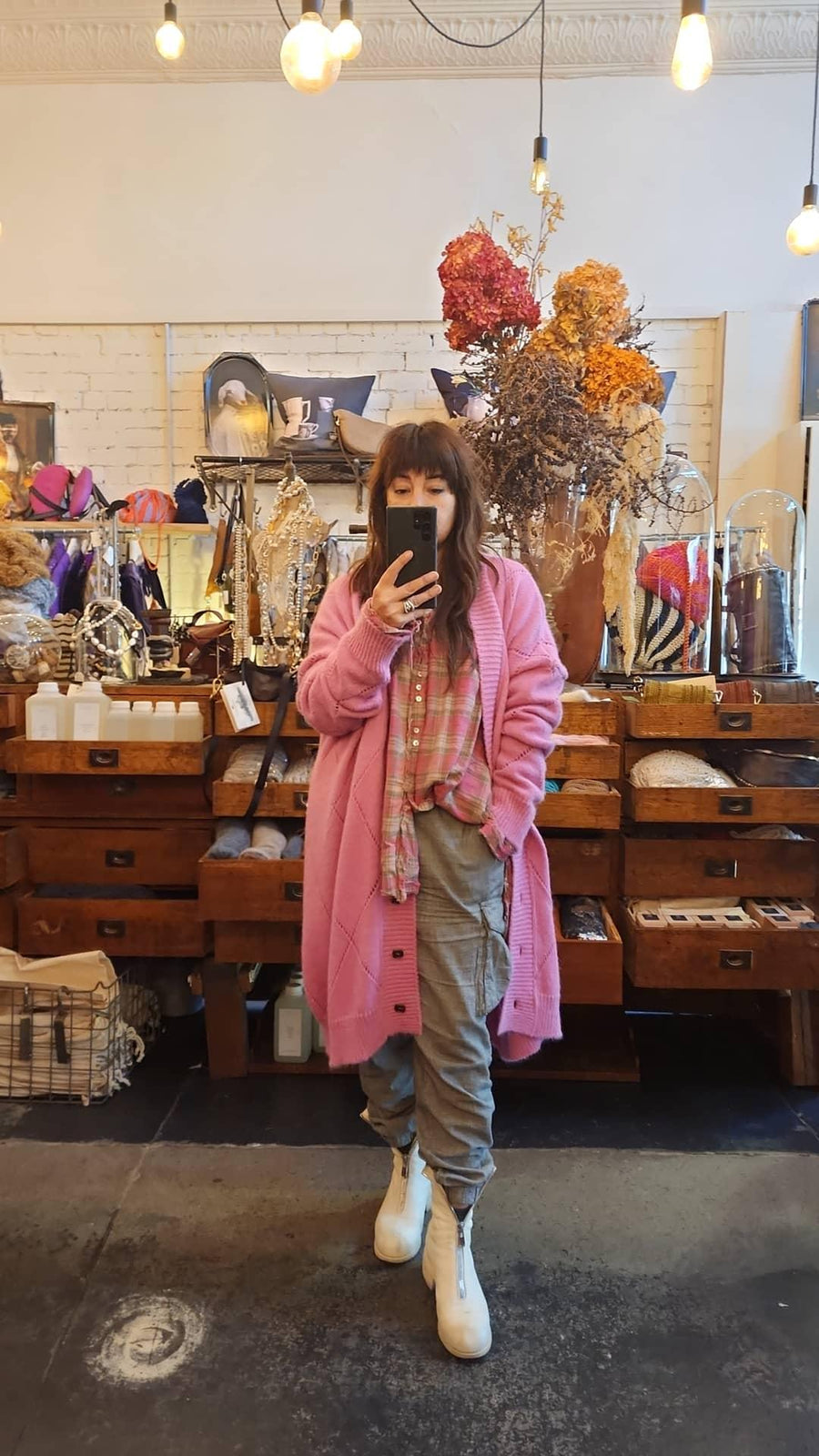 Argyle Long Grandpa Cardi -( Suri Alpaca) Candy Pink