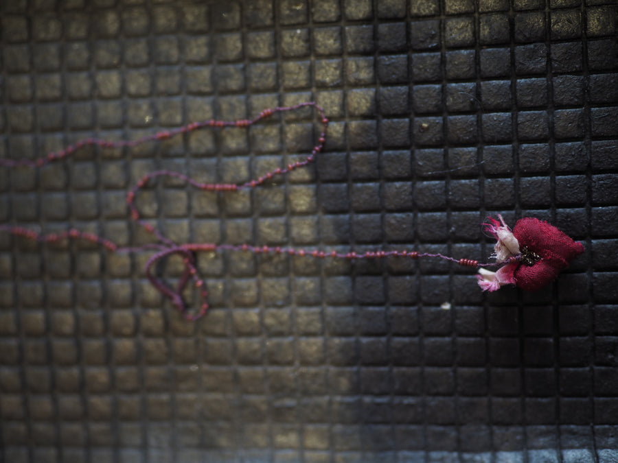 Antonia Rossi Embroidered Heart on a string of semi precious stones