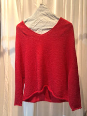 Luxe Light Weight V-Neck Sweater (Alpaca) - Red
