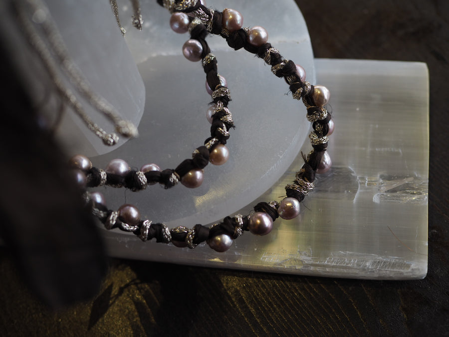 Silk Ribbon Tahitian Pearls Necklace - Blush