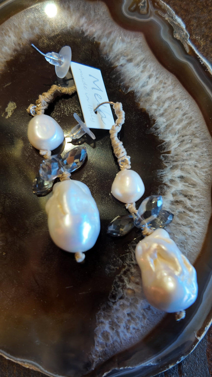 Mela Queen Earrings (Baroque Pearls + Smoky Crystals)