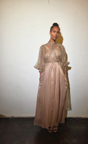 Maxi Dress With Ribbon Ties (Silk Lame) - Metallic