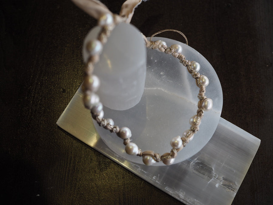Silk Ribbon Tahitian Pearls Necklace - Ivory