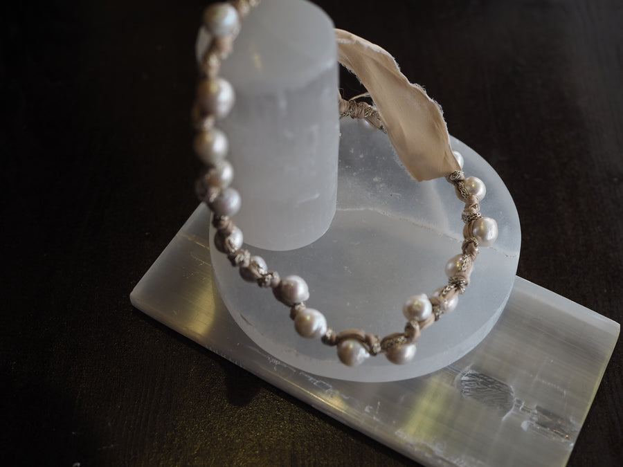 Silk Ribbon Tahitian Pearls Necklace - Ivory