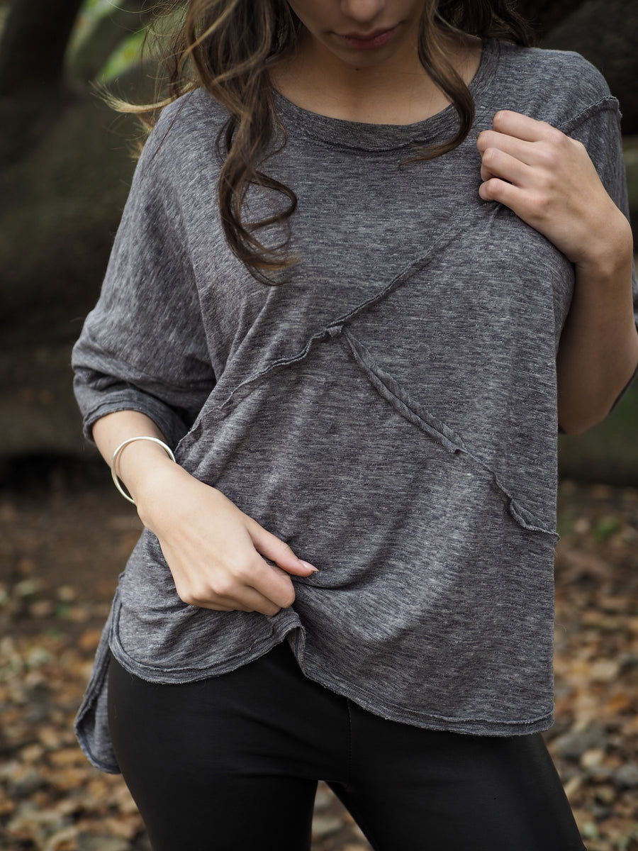Spliced Tee Top - (Linen) Grey