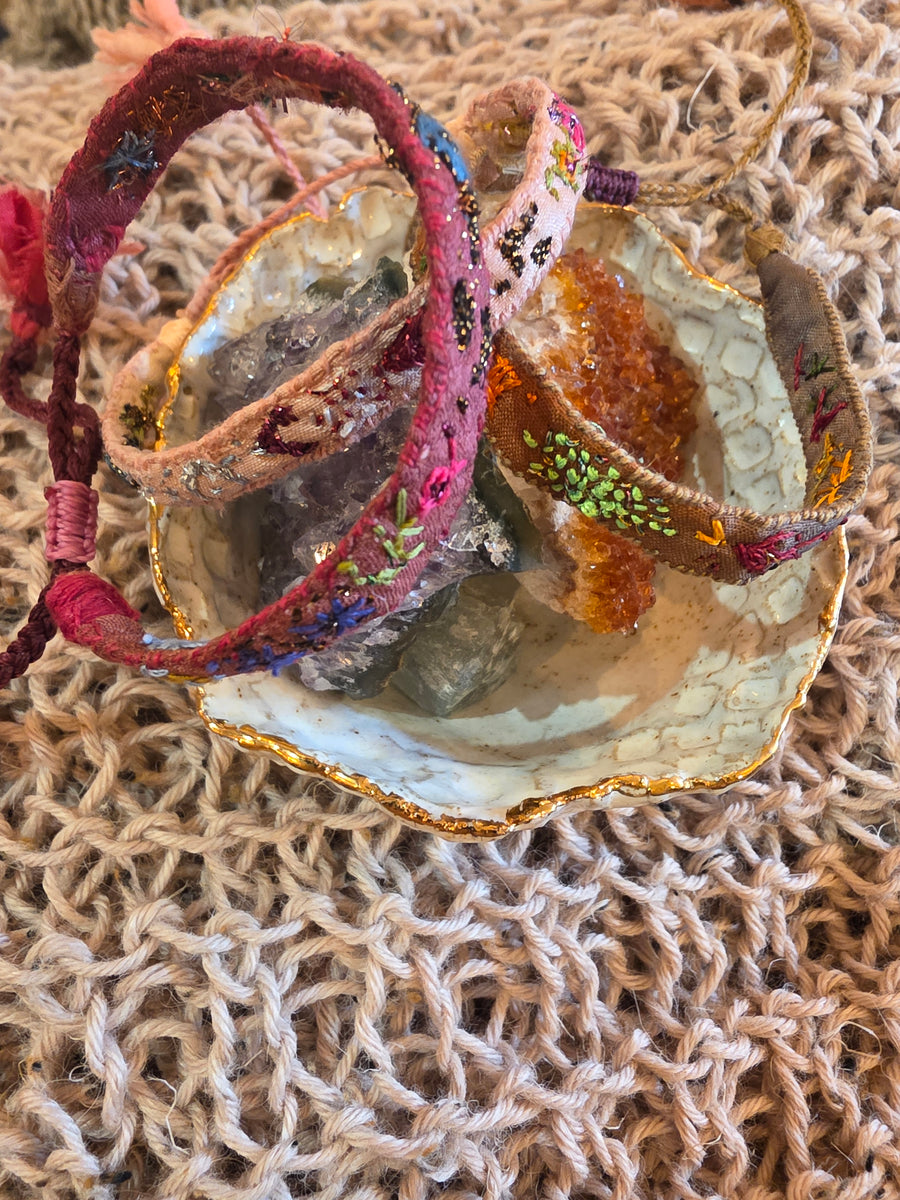 Antonia Rossi Embroidered Silk Bracelet - Reds