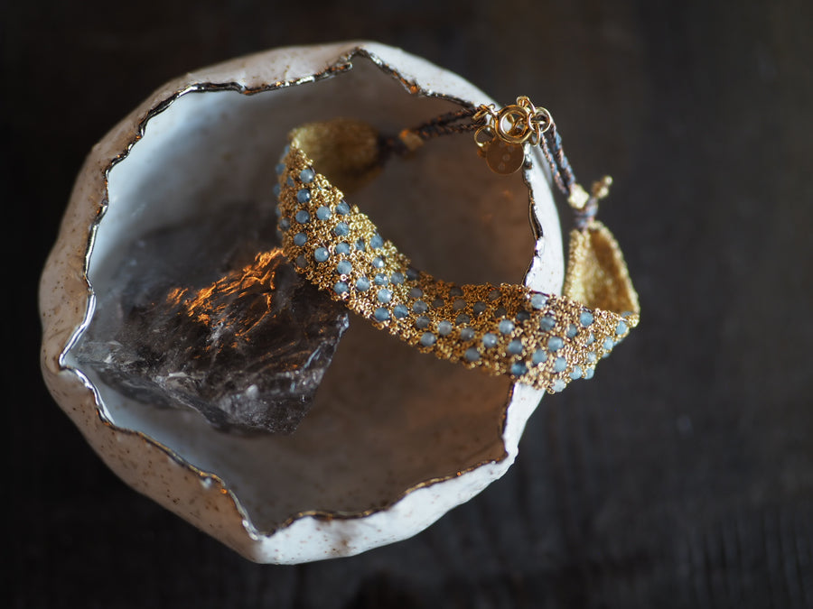 Star Hand Loom Bracelet (Sterling Silver Gold Plated) - Aquamarine