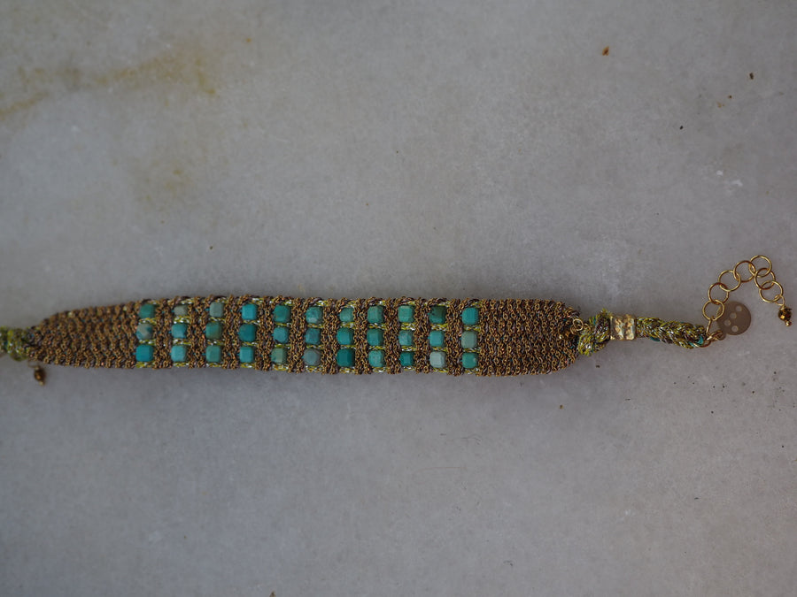 Stones Hand Loom Bracelet (Sterling Silver Gold Plated) turquoise