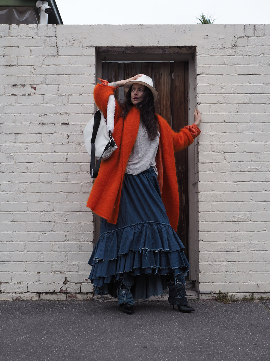 Cocoon coat (mohair) - Orange