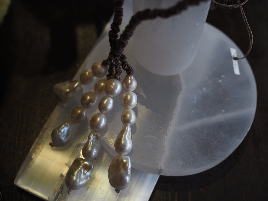 Multi Strand Pearls Necklace In A Cluster (Mocca Silk) - Ivory Pearls