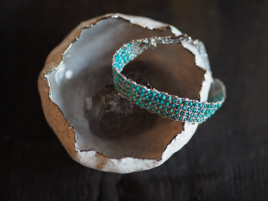 Jaipur Hand-Loom Bracelet (Sterling Silver - Rhodium Plated) - Turquoise