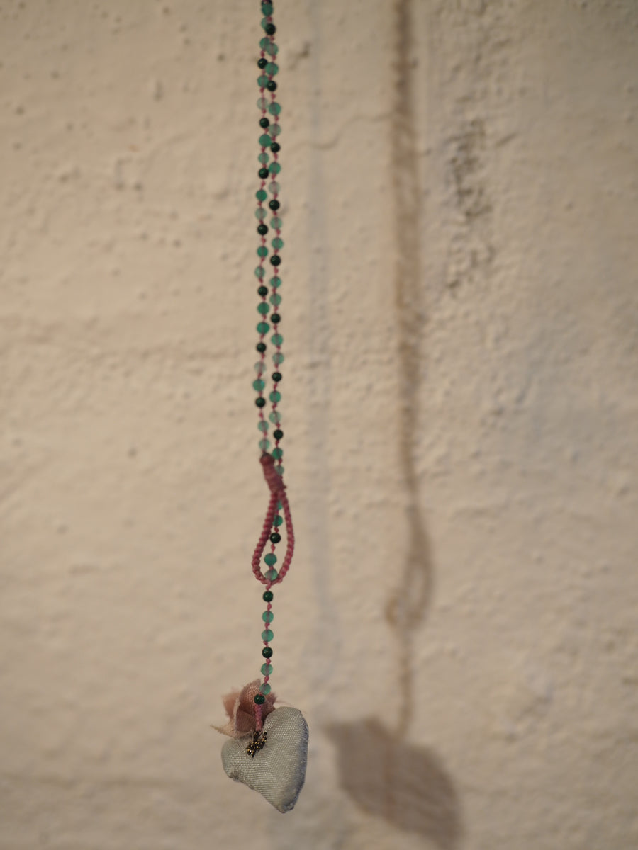 Antonia Rossi Embroidered Heart on a string of semi precious stones