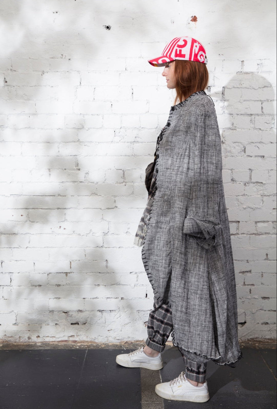 Maxi Riding Coat (Linen) - Herringbone Dark
