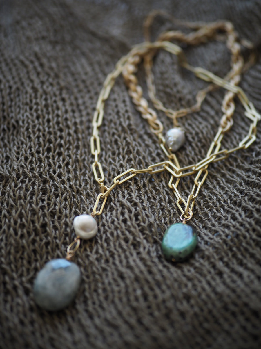 Paper clip chain with 2 layer Flaneur turquoise Necklace