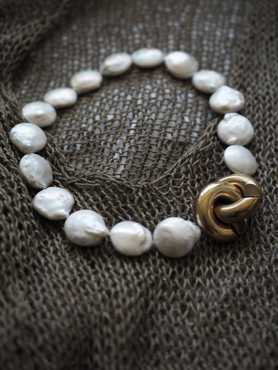 Short Baroque Pearl Necklace With brass Charm fastening