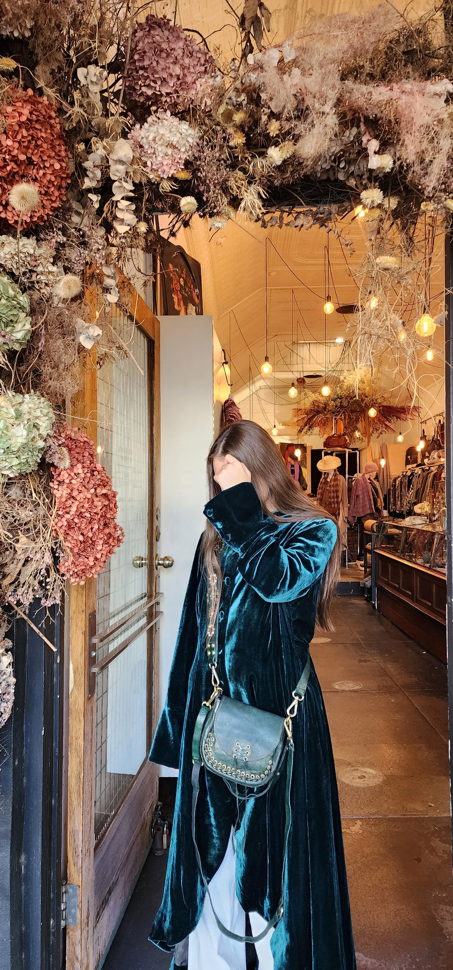 Maxi Riding Coat - (Silk Velvet) - Ocean