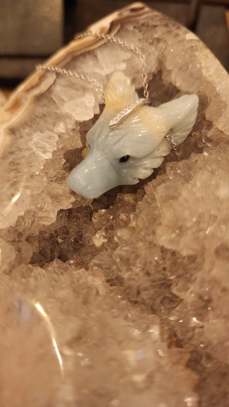 Yellow Jade Hand Carved Wolf