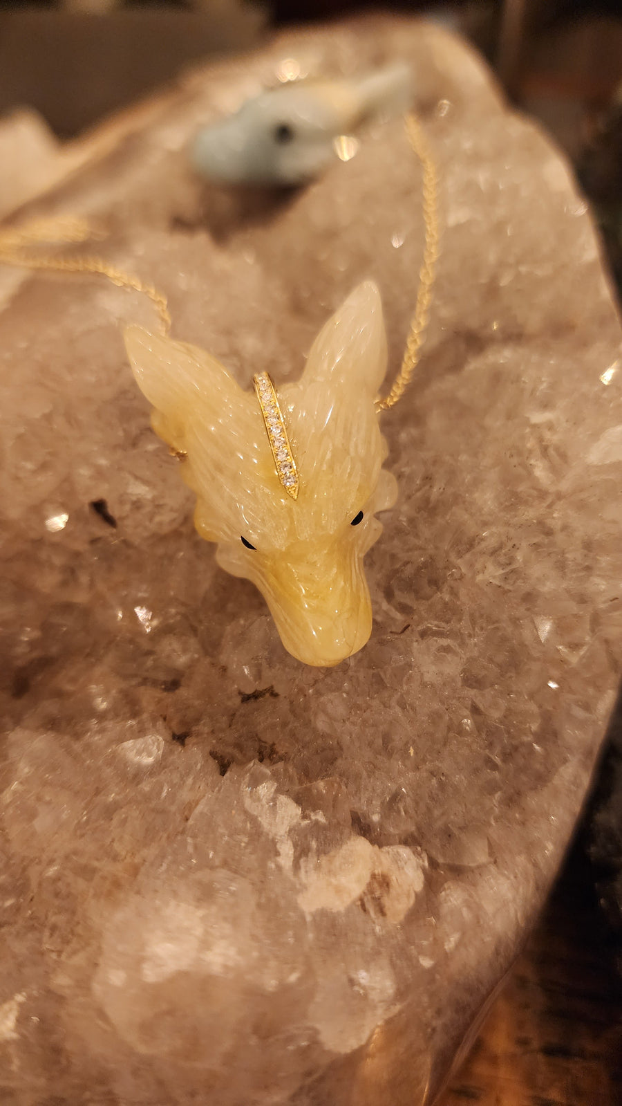 Yellow Jade Hand Carved Wolf