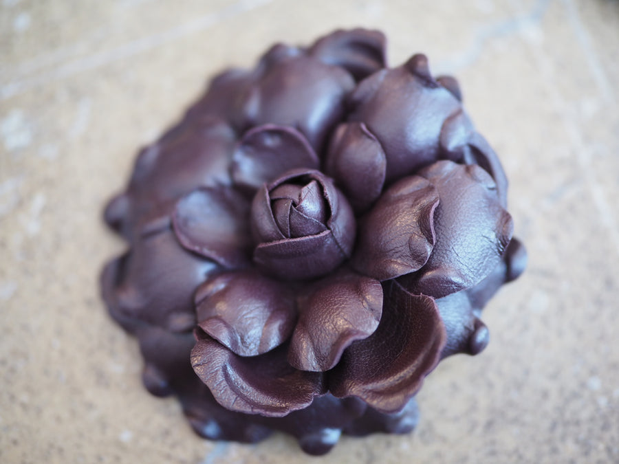 New York Hand Crafted camelia Flower Brooch - Ivory leather