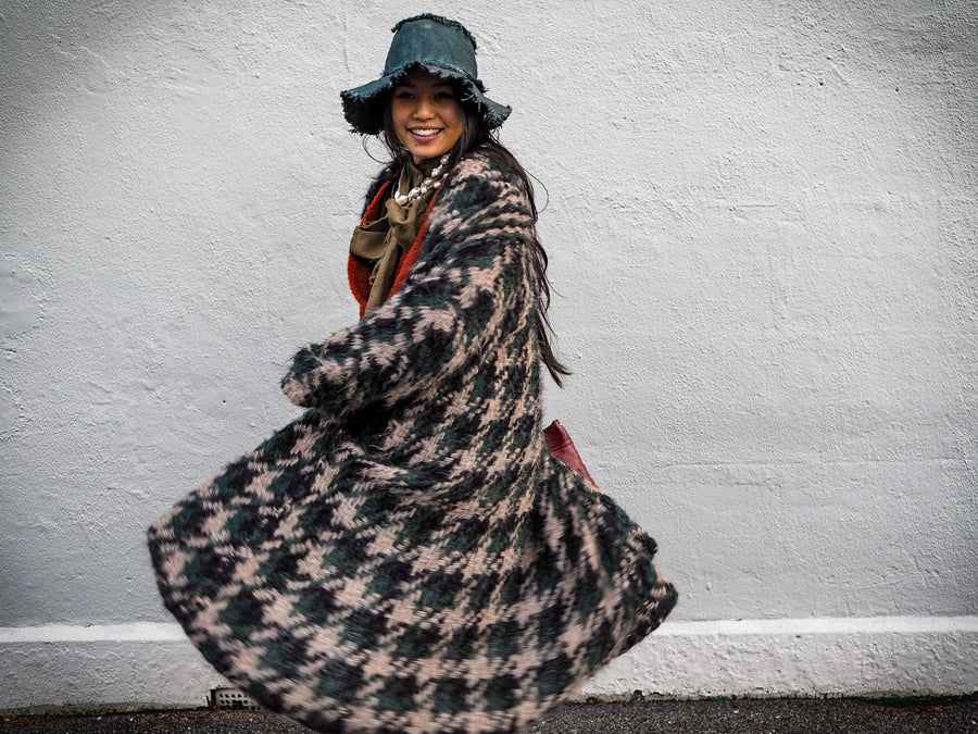 Handloom Maxi coat in houndstooth weave - Bespoke