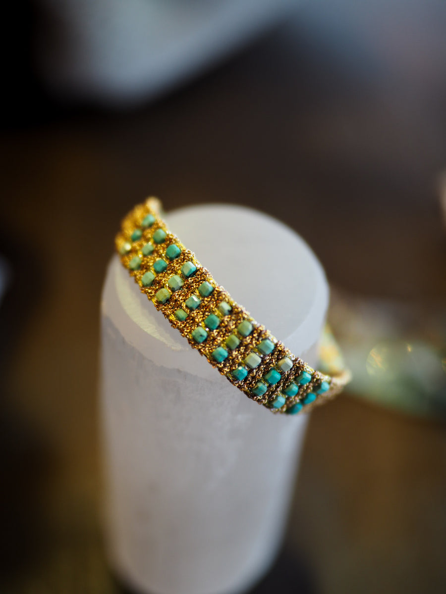 Stones Hand Loom Bracelet (Sterling Silver Gold Plated) turquoise