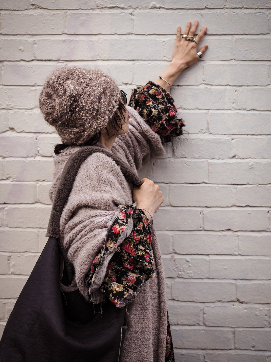 Button back dress (linen/cotton canvas)- Brick flora