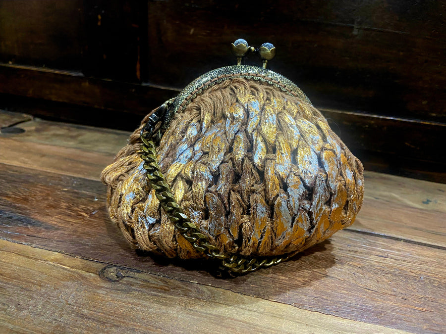 Hand Crochet Linen Purse with Foil - Small