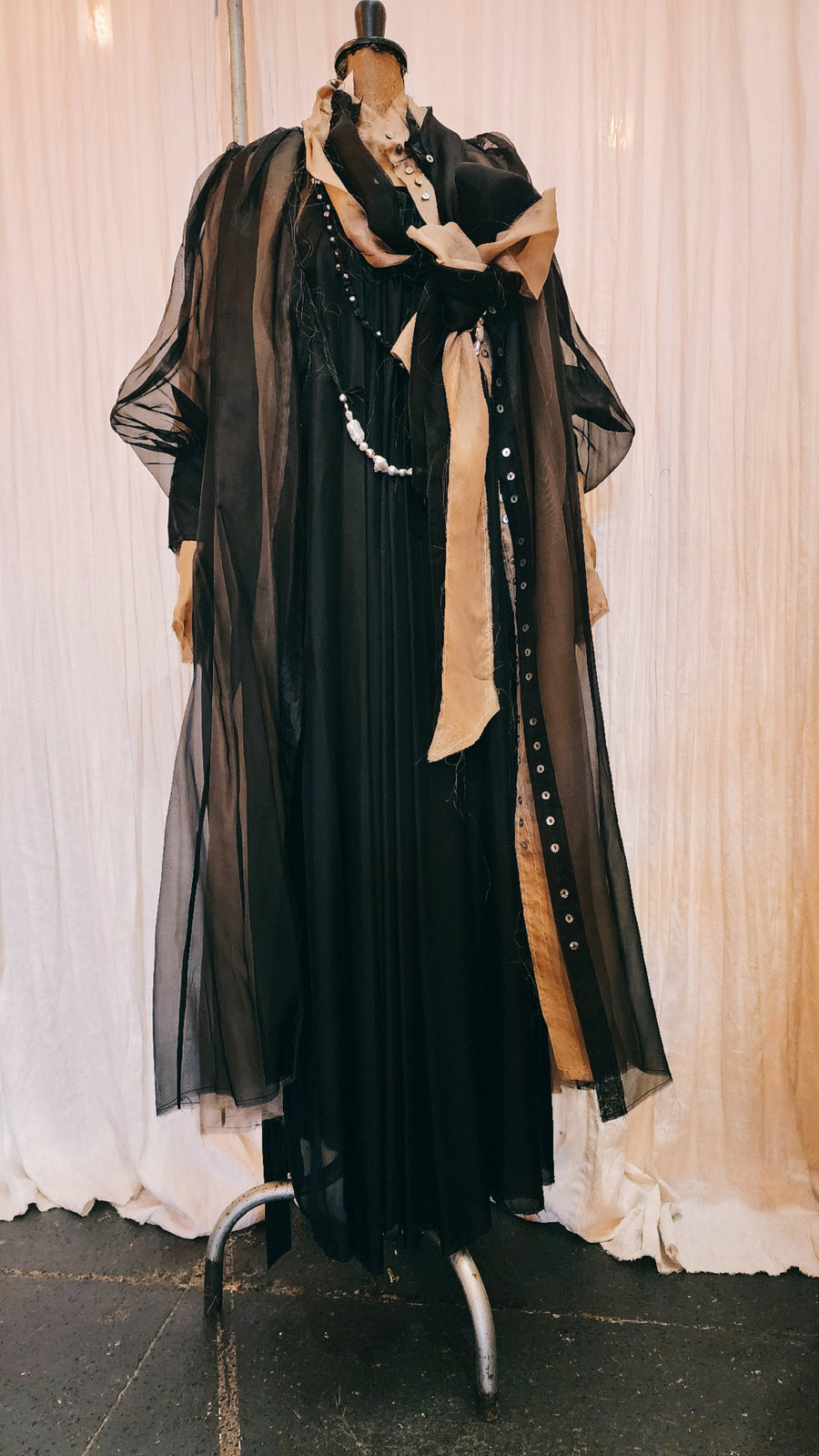 Button Through Shirt Dress With Neck Tie And Cuffs (Silk Organza) - Ink