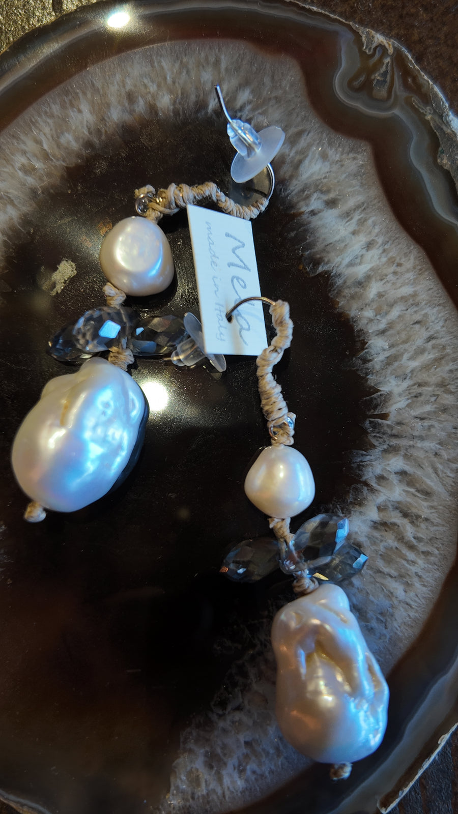 Mela Queen Earrings (Baroque Pearls + Smoky Crystals)