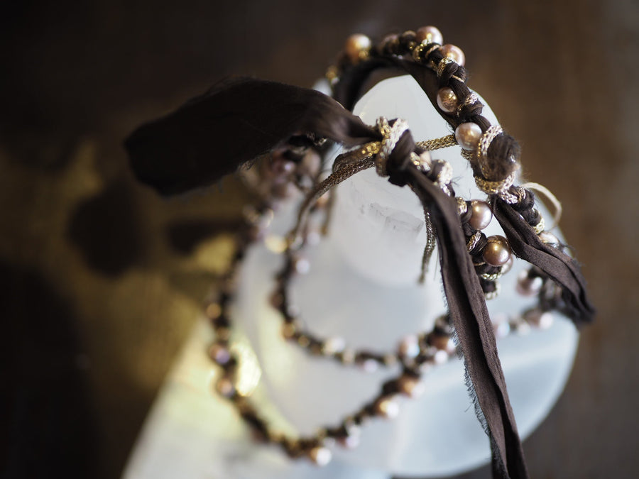 Silk Ribbon Tahitian Pearls Necklace - Blush