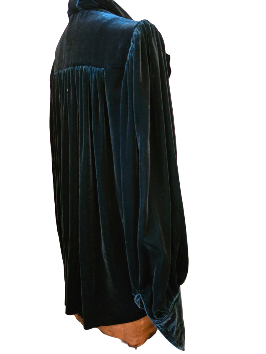 Button through top (Silk Velvet)-Ocean