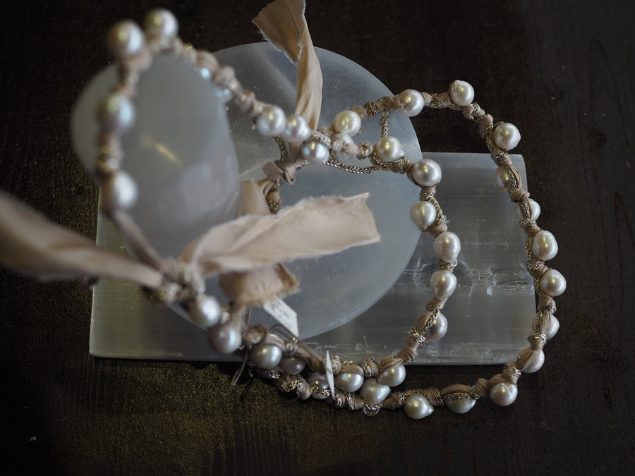 Silk Ribbon Tahitian Pearls Necklace - Ivory