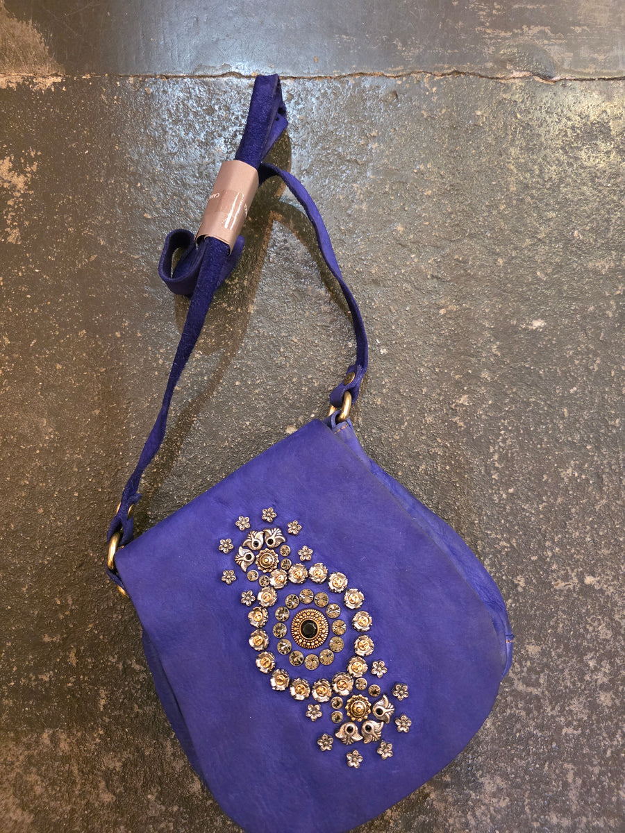 Cross-body Bag Giada in cowhide leather with studs and rhinestones - Iris