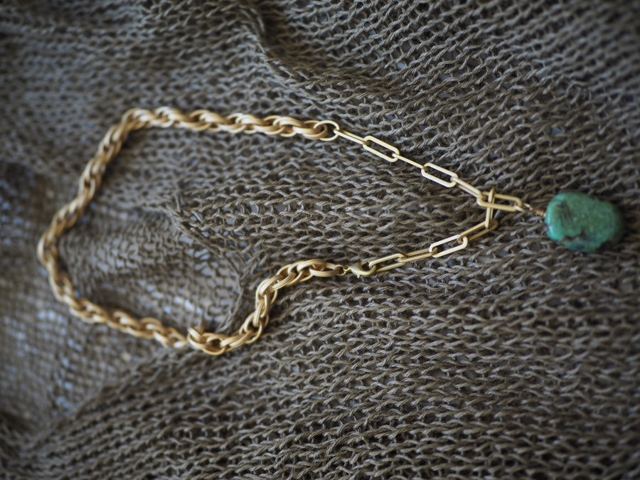 Paper clip chain with 2 layer Flaneur turquoise Necklace