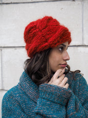 Hand Knit Cable Beanie Style Hat - (Alpaca) Rust