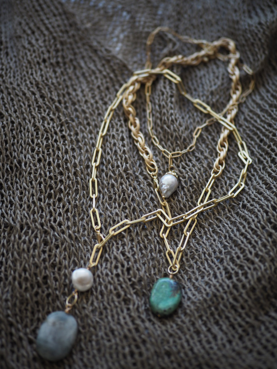 Paper clip chain with 2 layer Flaneur turquoise Necklace