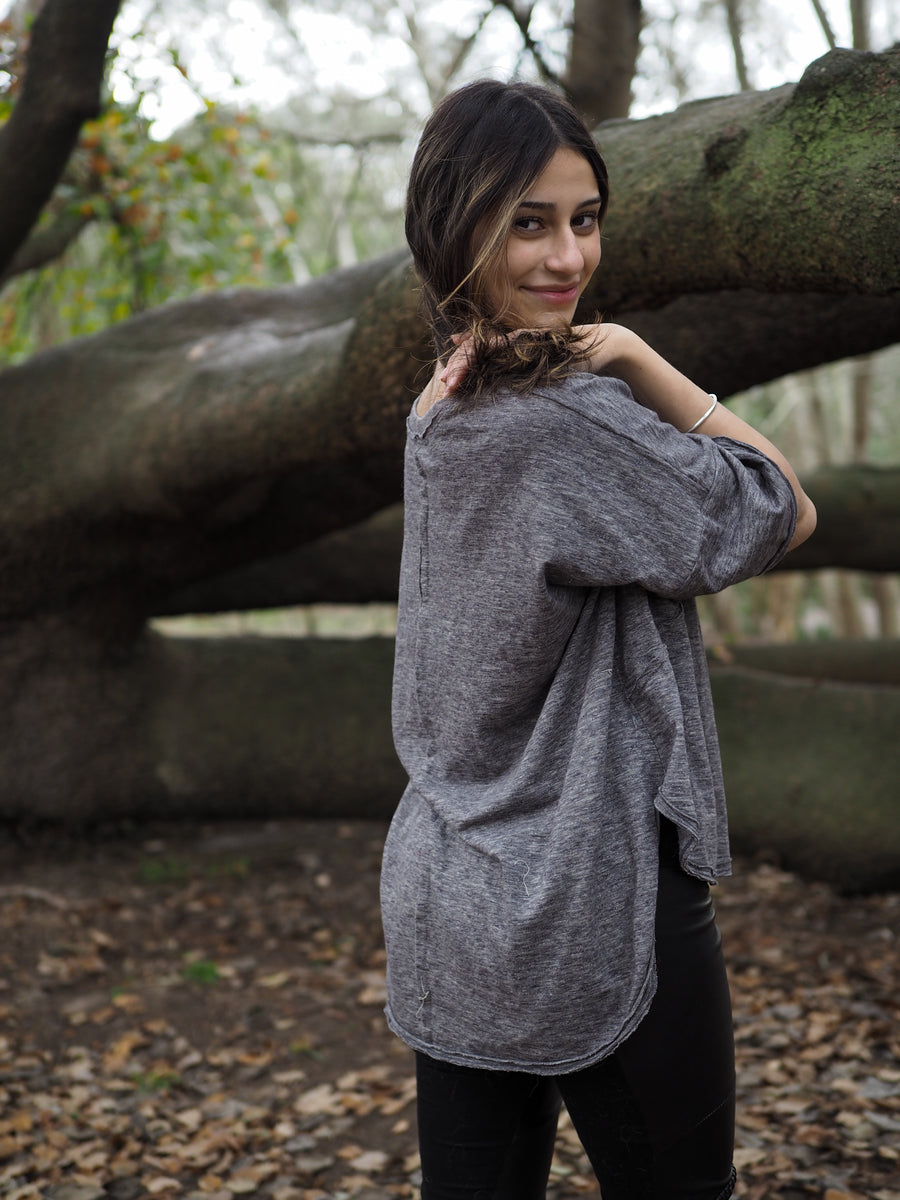 Spliced Tee Top - (Linen) Grey