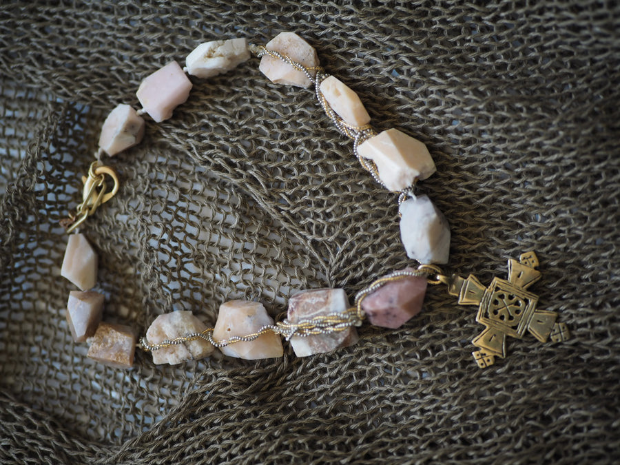 Raw rose quartz Crystal Wrapped Necklace