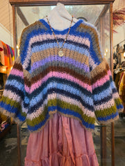 Hand Knit Variagated Stripe V Neck Sweater (Alpaca)