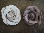 New York Hand Crafted rose Flower Brooch - Leather ecru