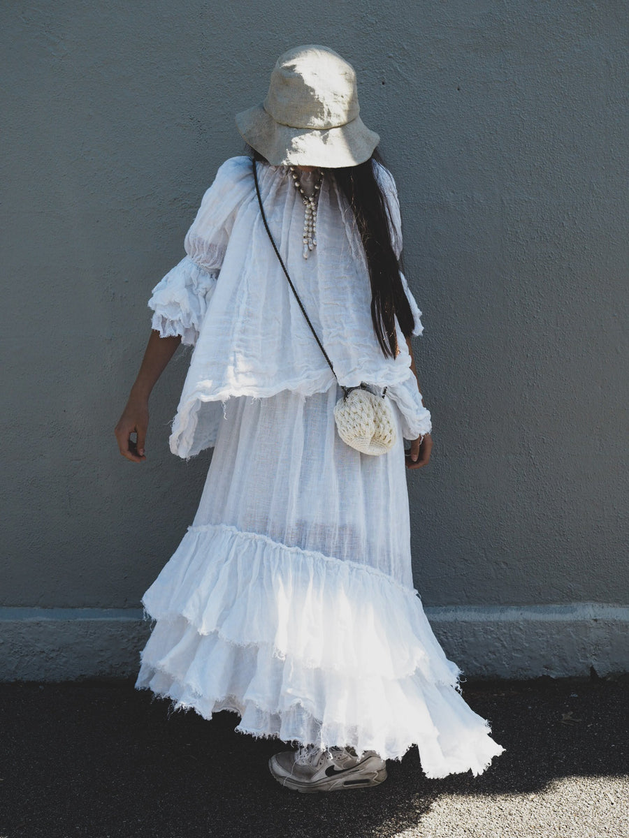 Button Back Blouse (Linen Gauze) - White