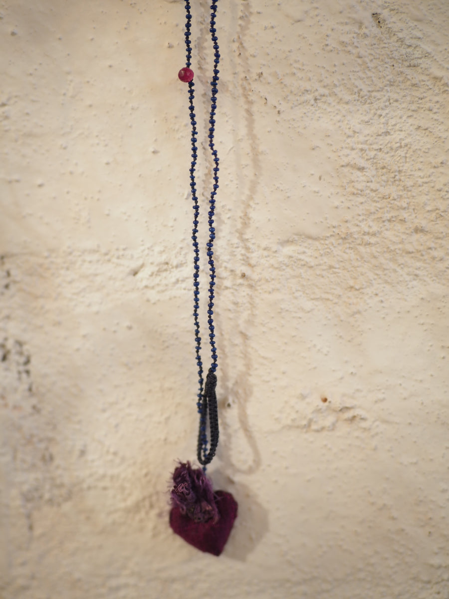 Antonia Rossi Embroidered Heart on a string of semi precious stones