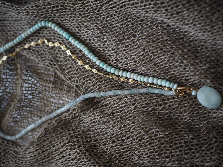 Flaneur Aquamarine, baroque south sea Pearl & Semi Precious Stones With Gold Details Necklace