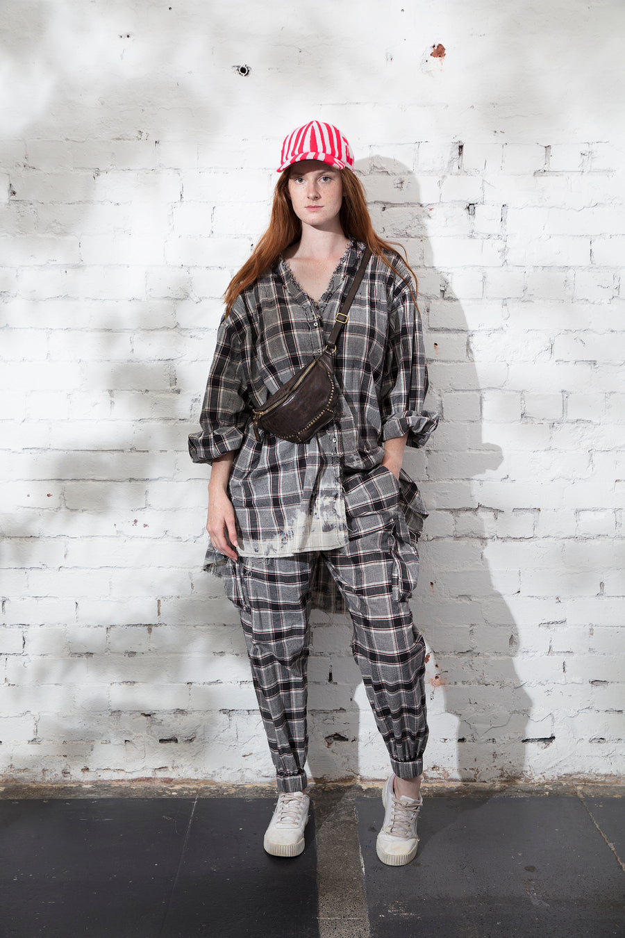 Cargo style pants (Linen) - tartan check