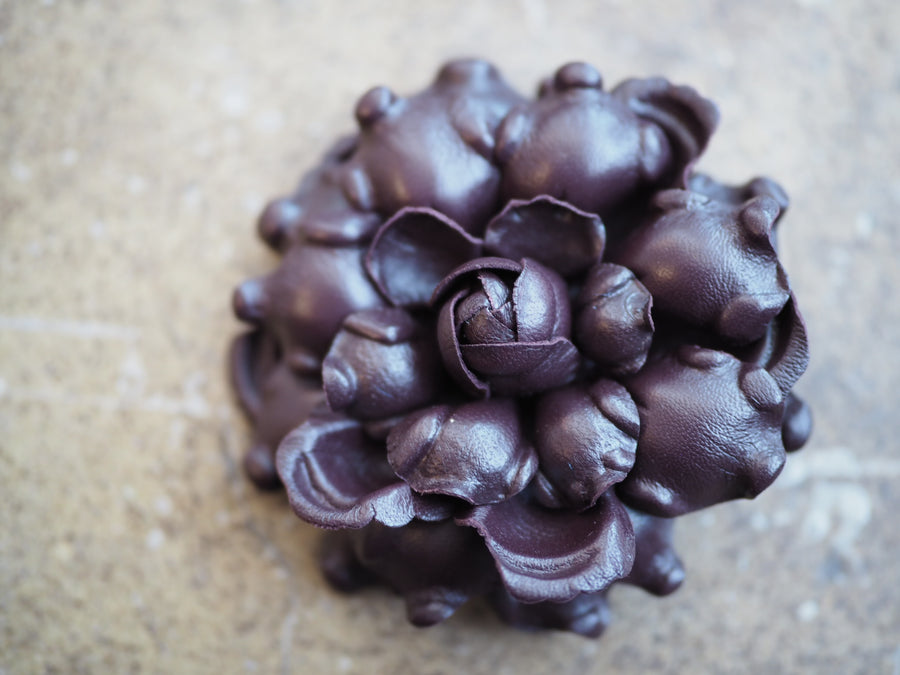 New York Hand Crafted camelia Flower Brooch - Ivory leather