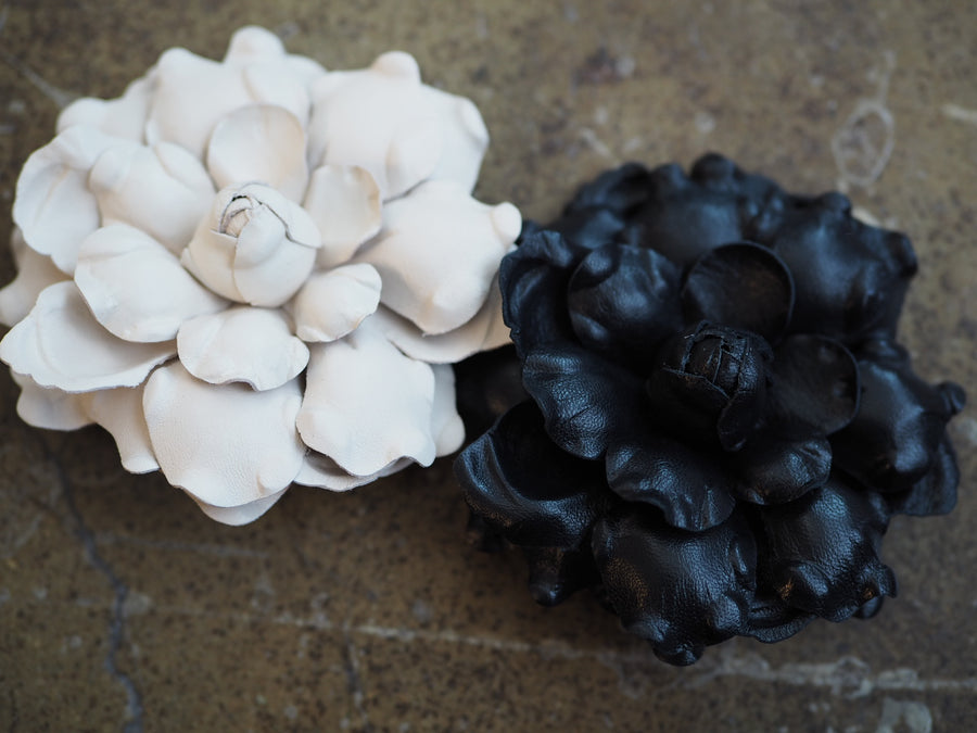 New York Hand Crafted camelia Flower Brooch - Ivory leather