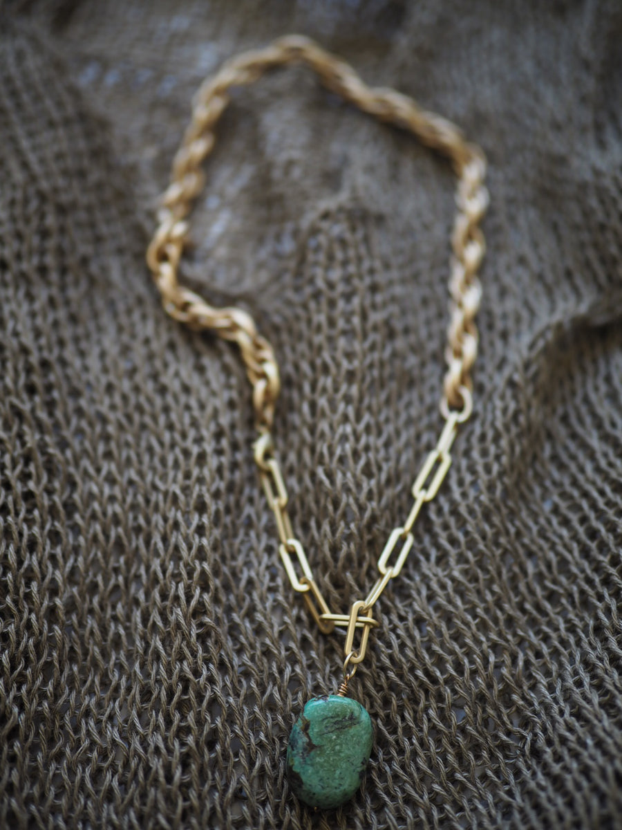Paper clip chain with 2 layer Flaneur turquoise Necklace