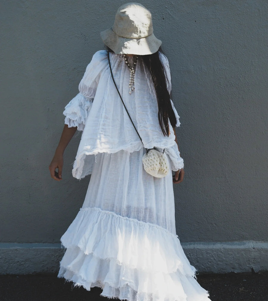 Button Back Blouse (Linen Gauze) - White